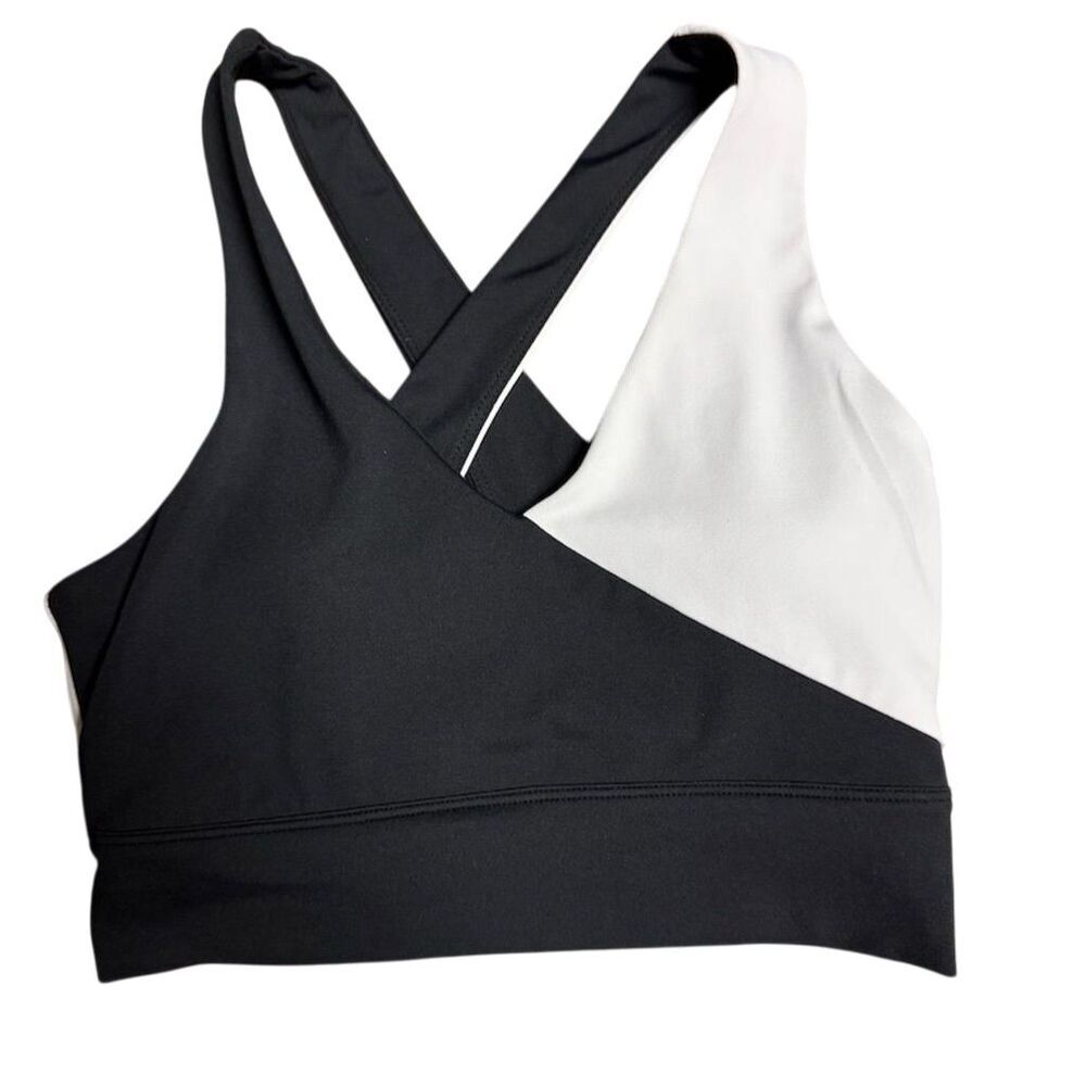 AllFenix Women's Colorblock Crisscross  black and white Sports Bra Black Size S